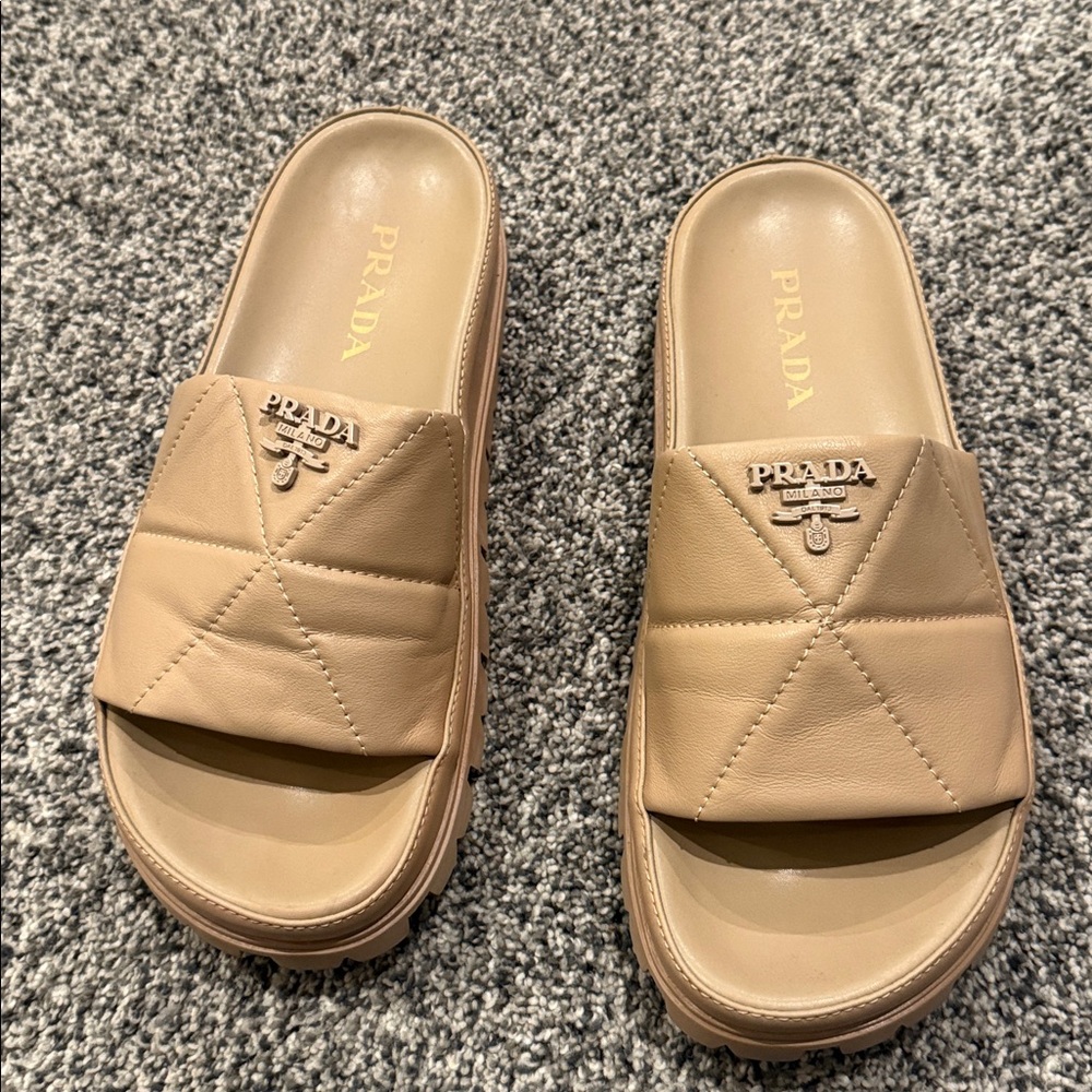 Women's Tan Quilted Slip-On Mules